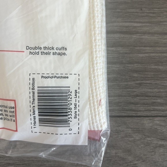 Vintage Hanes Thermal Bottom Men's Large 38-40 White 1987 NIP - Picture 6 of 6